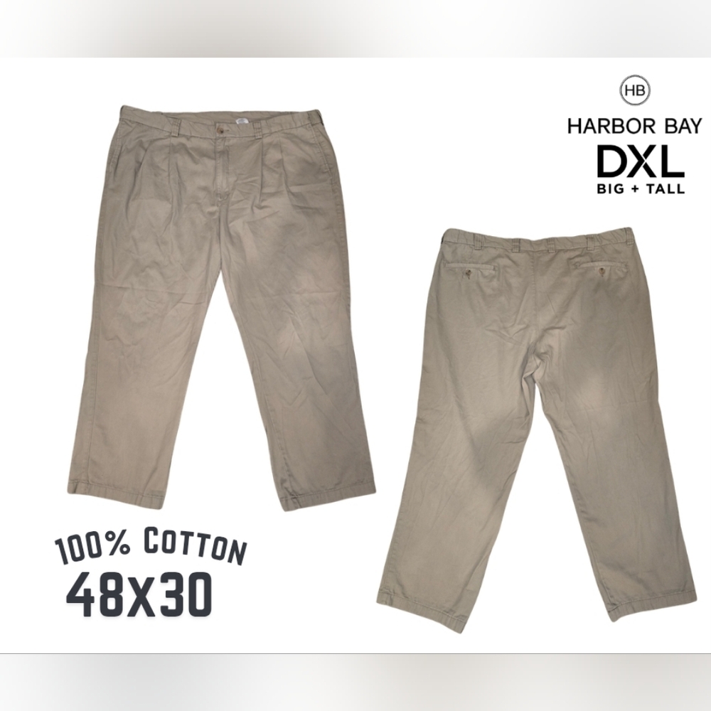 Harbor Bay Waist Relaxer Men's Khaki Chinos 48x30 100% Cotton